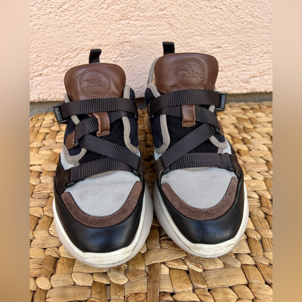 Chloe Chunky Colorblock Suede& Mesh Low Top Sneakers, Size 38